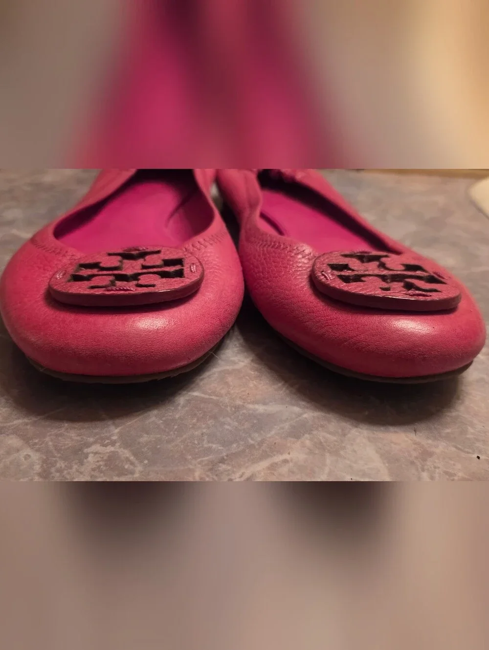 Tory Burch Pink Leather Reva Ballet Flats